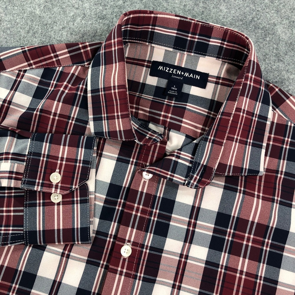 Mizzen and Main Leeward Mens Shirt Large Plaid Performance Long Sleeve Trim Fit